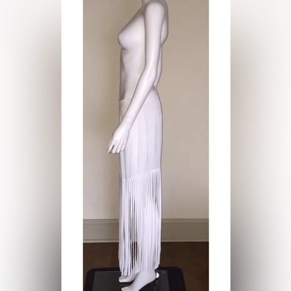 MONROW ShopBop white crepe fringe midi maxi boho beach festival skirt M - Picture 4 of 5